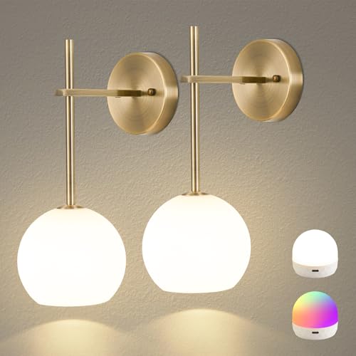 Brass Battery Operated Wall Sconces Set of 2 (2 Count)