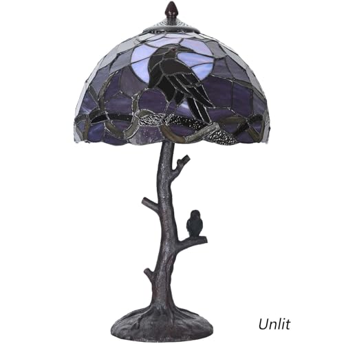 L12024 Tiffany Style Stained Glass Raven Table Lamp