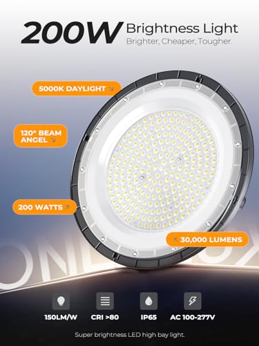 10 Pack 200W UFO LED High Bay Light 30000LM 5000K High Bay Lights (10 Count)