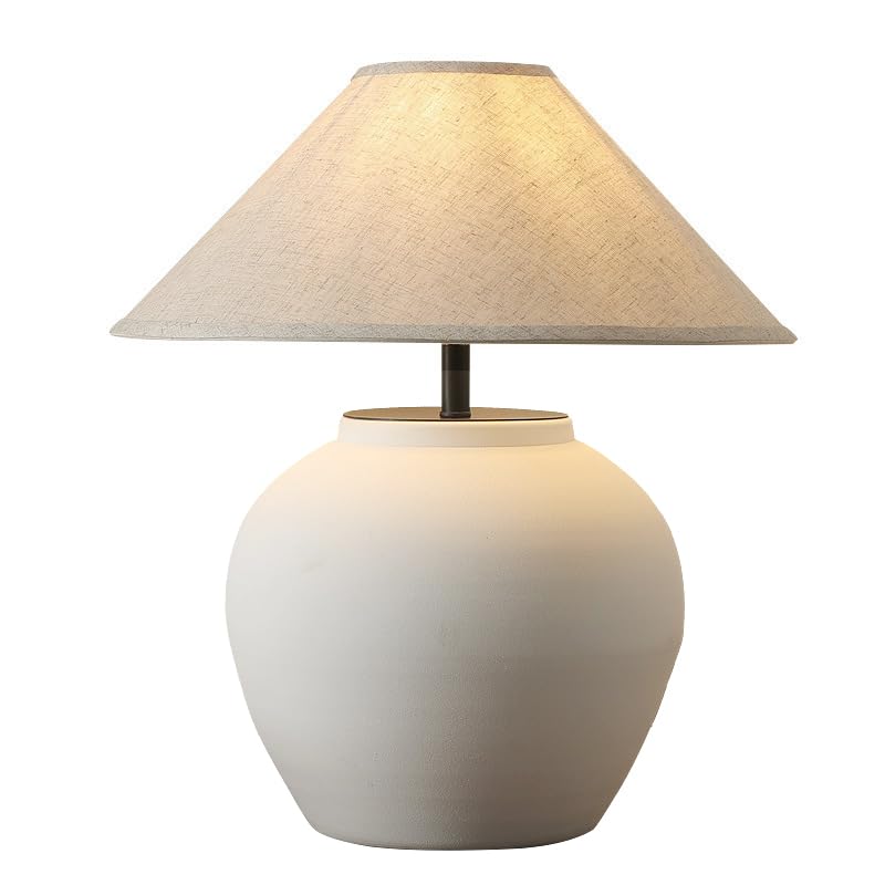 Farmhouse Table Lamps Black 18.8" Tall Ceramic Table Lamp Rustic Southwestern Clay Pot Ceramic Lampshade with Fabric Shade Bedside Nightstand for Living Room Bedroom House Office Entryway