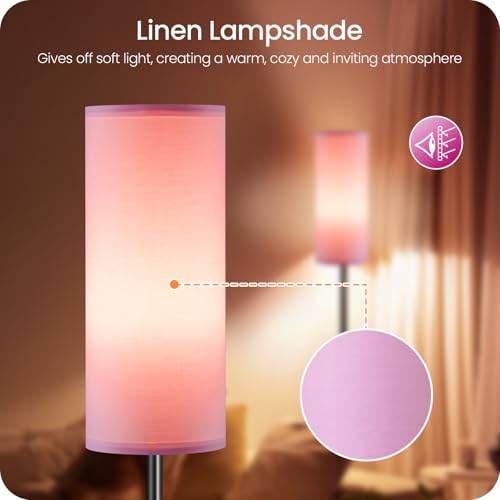 Dimmable Pink Floor Lamp for Living Room with Remote and Foot Switch