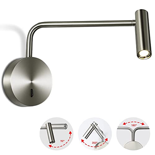 Wall Mounted Reading Light Swing Arm Bedside Lamps for Bedroom Hardwired Sconces with Switch LED Mounted for Home Decor Wall Lighting Fixtures Indoor