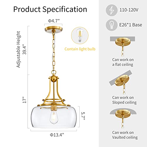 Chandelier Rustic Farmhouse Industrial Round Ceiling Pendant LED Light Fixture with Clear Glass Shades for Dining Room Kitchen Island Foyer Entryway