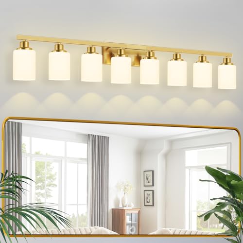 8 Light Gold Bathroom Light Fixtures Bathroom Vanity Light 52in