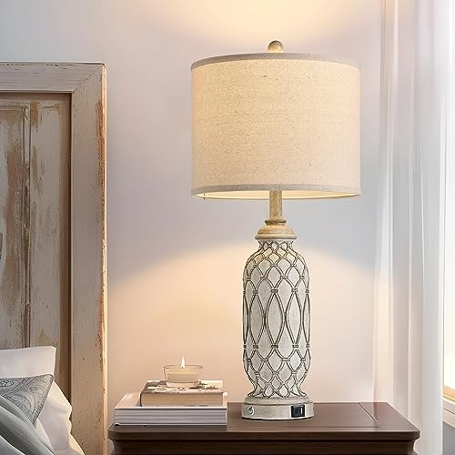 Farmhouse Table Lamps for Bedroom Set of 2 (2 Count)