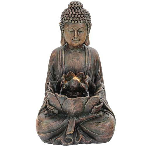 29" Zen Meditating Buddha Statue Outdoor Fountain with LED Lights