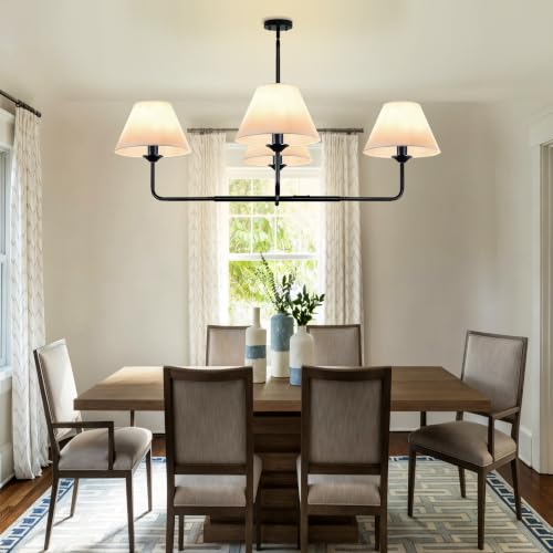 51" Black Dining Room Chandelier with Fabric Shade