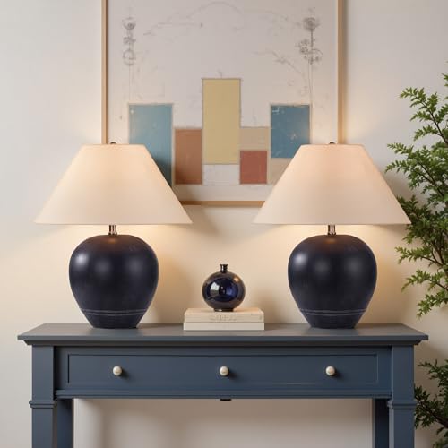 21'' Large Gray Base Ceramic Basin Table Lamp Set of 2 for Bedroom (2 Count)