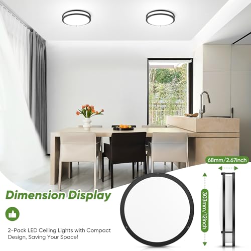 2 Pack 12 Inch Flush Mount Light Fixtures (2 Count)