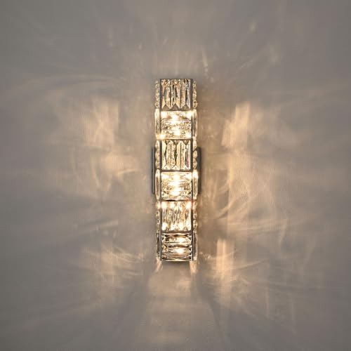 18 Inch Modern Chrome Crystal Wall Sconce