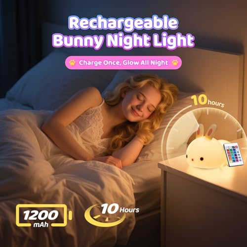 Bunny Squishy Gifts for Kids Night Light with Remote