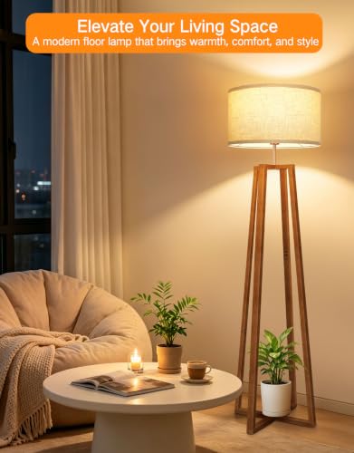 62" Mid Century Modern Vintage Lamps with Remote Control (Amber Walnut)