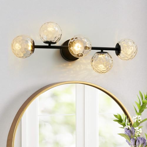 Black 5 Light LED Modern Hammered Glass Globe Bathroom Vanity Light
