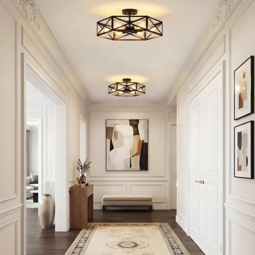 Modern Farmhouse Black Semi Flush Mount Ceiling Light 19.7 Inch (Black / 19.7 Inch)