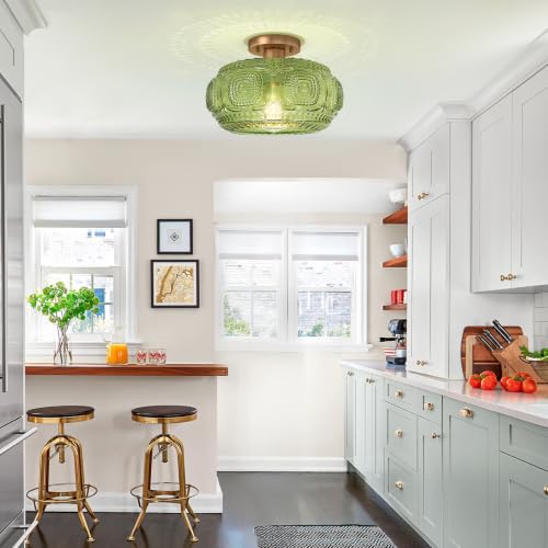 12" Art Deco Glass Semi Flush Mount Ceiling Light Fixture