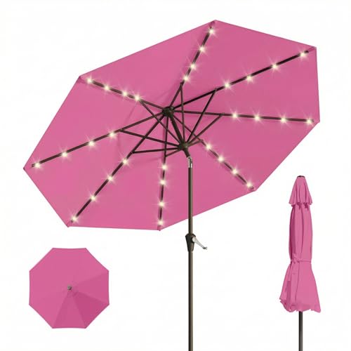 10FT Solar Umbrella 32 LED Lighted Patio Umbrella Table Market Umbrella w