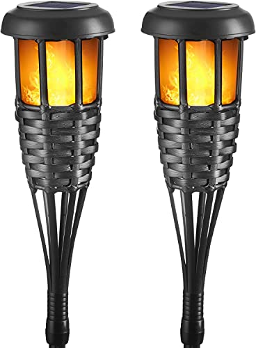Flickering Flames Torch Solar Lights Handmade Bamboo Outside Flame Lighting Waterproof for Path