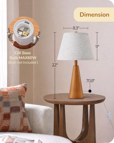 Modern Table Lamp with Tapered Rosewood Wood Base & E26 Socket