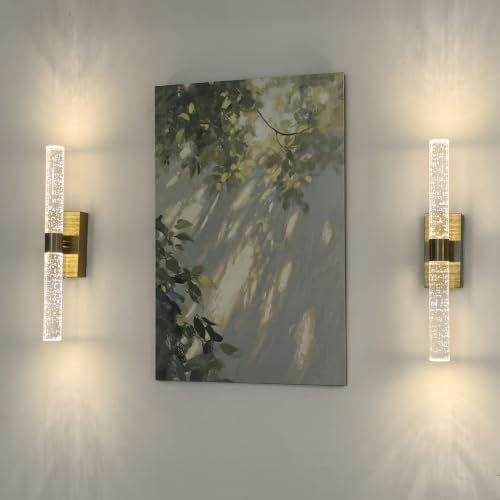 Peel and Stick on Cordless Gold Crystal Wall Sconces with Remote Set of 2