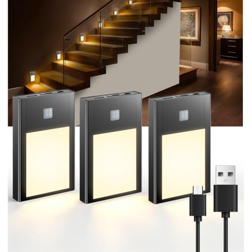 3 Pack Rechargeable Stair Lights Motion Sensor 1800mAh Battery Powered (3 Count)
