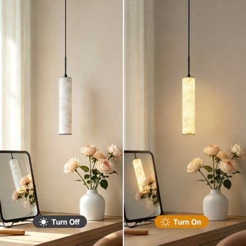 Black Natural Alabaster Long Tube Kitchen Island Pendant Lights (2 Count)