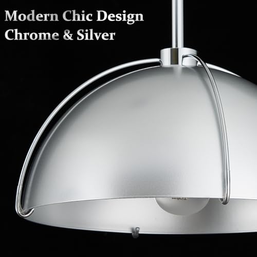 Silver Dome Pendant Light 2 Light Socket Large Pendant Light Fixture with Adjustable Pendant Cord Modern Pendant Lighting for Kitchen Island Dining Room Kitchen Sink