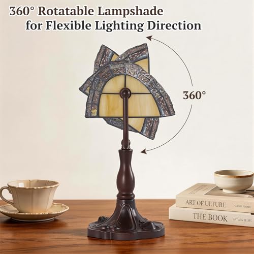 Bankers Lamp Vintage Geometric Stained Glass Desk Lamp
