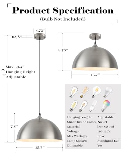 Brushed Nickel Pendant Lights Kitchen Island (2 Count)