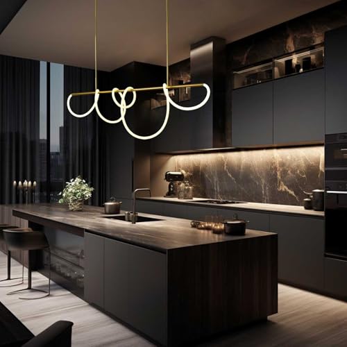 Gold Modern Chandelier 59.05inch Linear Chandelier Gold LED Pendant Light for Kitchen Island Lighting