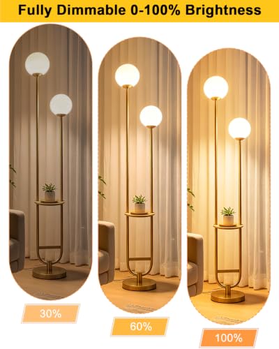 Globe Floor Lamp Dimmable Mid Century Gold Standing Tall Lamp with 3000K Bulbs Included Vintage Tall Lamp with 5Lbs Heavy Base for Lving Room (2 Count)