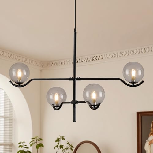 Modern 31" 4 Light Black Sputnik Chandelier with Smoke Glass Globe