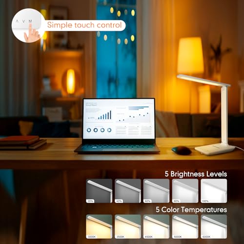 LED Desk Lamp with 15W Wireless Charger & USB Port