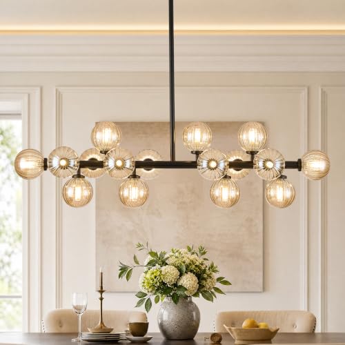 Mid Century Modern Glass Globe Sputnik Chandelier with Amber Bubble