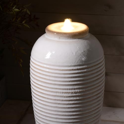 Ivory Ceramic Ribbed Vase Fountain
