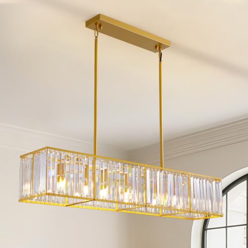 Modern Gold Rectangular Crystal Chandelier for Dining Room L47''