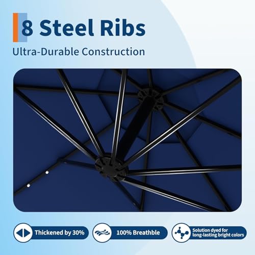 10FT Solar Lights Offset Patio Umbrella with Cross Base