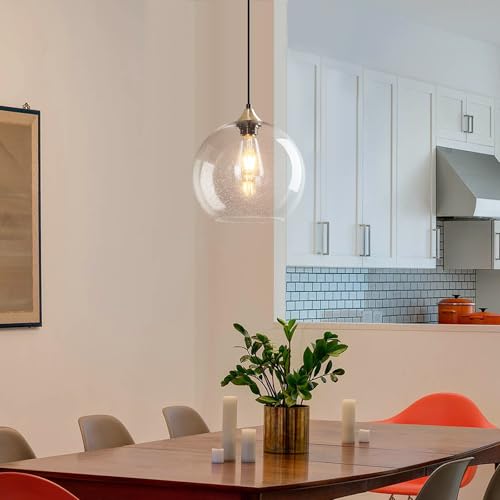 Clear Glass Pendant Lights Kitchen Island Lighting Globe Pendant Light Fixtures Modern Pendant Lighting for Kitchen Island Bedroom Living Dining Room Light Fixture (3 Count)