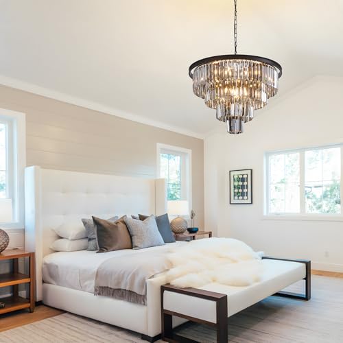 24'' Smoke Gray Crystal Chandelier Black Modern Luxury Light Fixture for Dining Room 4