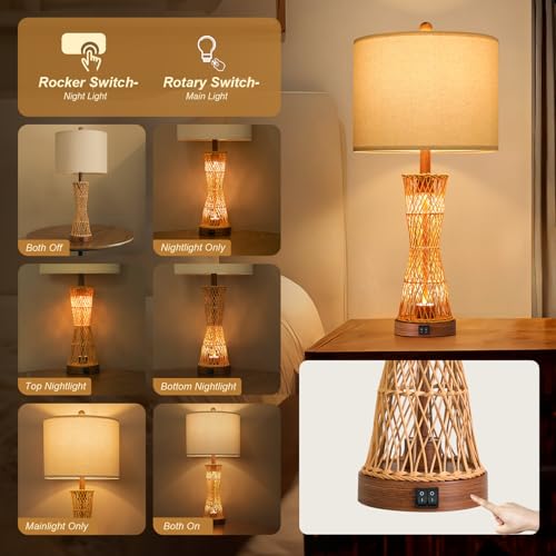 27" Table Lamps Set of 2 with Rattan & Dual Lights (2 Count)