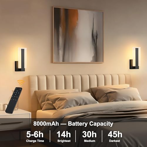 Peel and Stick Battery Operated Modern Wall Sconce Set of Two