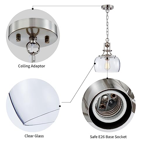 Chandelier Rustic Farmhouse Industrial Round Ceiling Pendant LED Light Fixture with Clear Glass Shades for Dining Room Kitchen Island Foyer Entryway