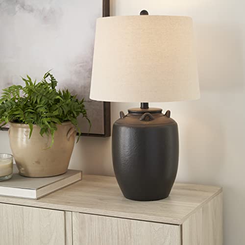 Home 24" Black Farmhouse Ceramic Pottery Jug Table Lamp for Bedside Table