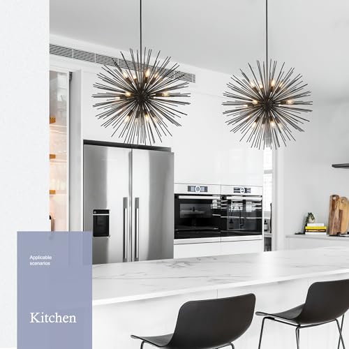 31.5" 12 Light Black Sputnik Chandelier Modern Industrial Foyer Light Fixtures