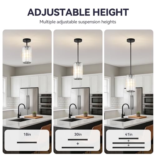 Modern Crystal Black Pendant Lights Kitchen Island (Black / 5.3 in)