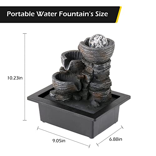 Water Fountain Indoor Tabletop Waterfall Fountain with LED