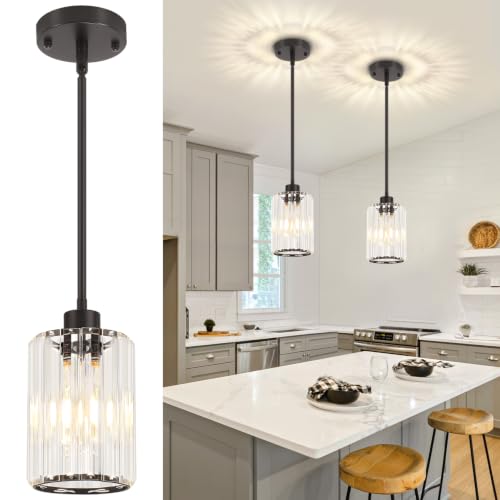 2 Pack Black Pendant Lights Kitchen Island Crystal Hanging Lighting Fixture (2 Count)