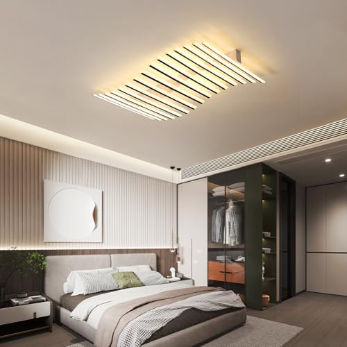15 Lights Linear Modern Ceiling Light with Remote Control 43.3 inch Dimmable LED Chandelier Semi Flush Mount Light Fixture for Dining Room Kitchen Island Living Room