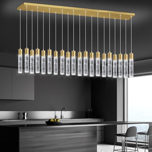20 Lights Modern Crystal Chandeliers LED Pendant Light for Kitchen Island Dining Room Entrance Foyer Living Room 6000K Gold