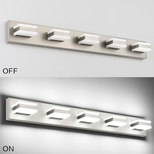 5 Light Bathroom Vanity Light Brushed Nickel Bathroom Vanity Light Fixtures Over Mirror Led Lights for Restroom Nickel ETL Listed