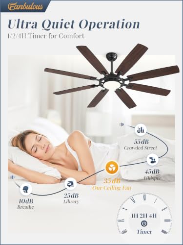 65 Inch Black Ceiling Fans with 3CCT Lights and Remote (Black / 65")